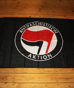 Antifaschistische Aktion (red/black logo on black) Flagge