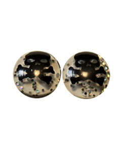 Studs, black skull on white glitter