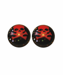 Studs, red skull on black glitter